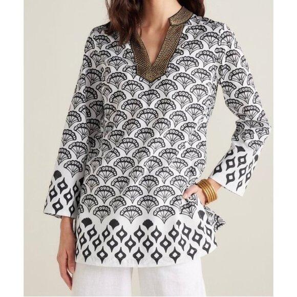 Soft Surroundings Womens Rocio Pullover Tunic Black Gold Beaded size Medium - Picture 1 of 14